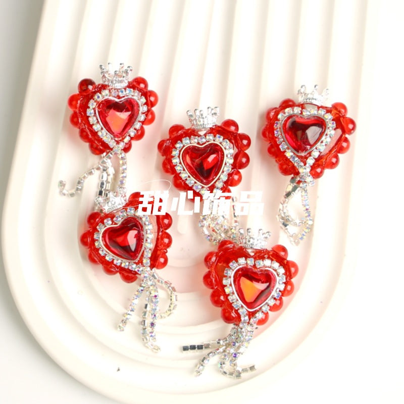 Wholesale Cat Eye Love Crown Beads Full of Diamond Tassel Acrylic Beads